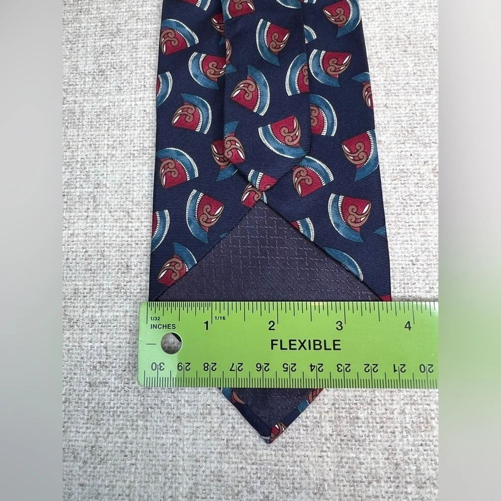 Christian Dior Monsieur tie, abstract print, navy blue red, silk made in the USA
